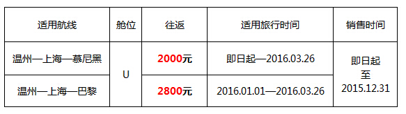 国航冬季特价机票:温州经上海飞慕尼黑、巴黎 ,往返低至2000元!